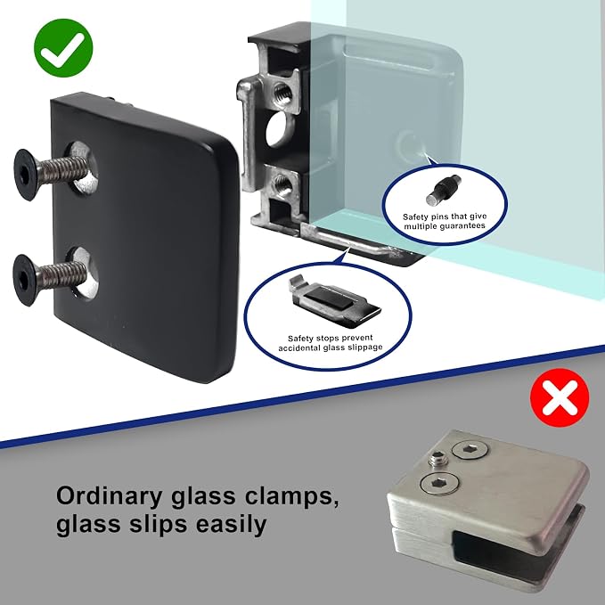 40-Pack Square Glass Clamps, 304 SS, Black (LIUCHONGYANG99)