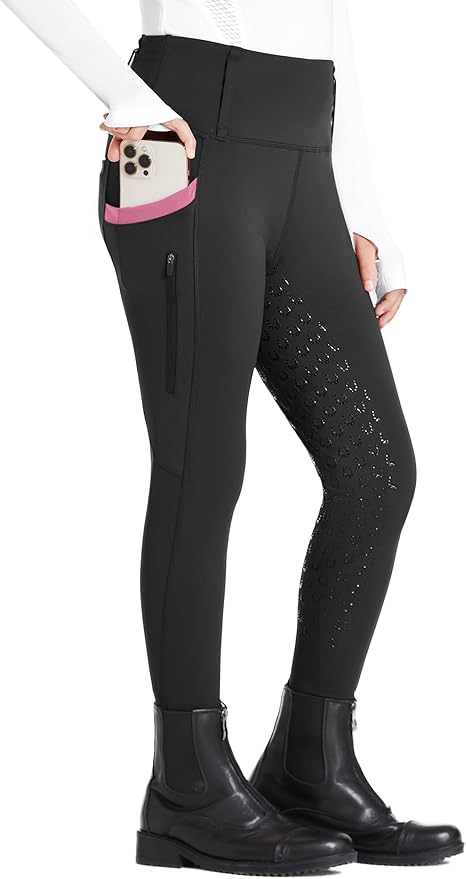 FitsT4 Sports Girls Riding Pants Full Seat High Waist Kids Equestrian Breeches Horse Schooling Tights Zipper Pockets