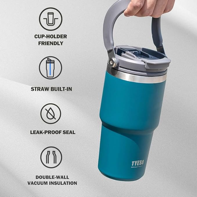 TYESO Tumbler with Handle,Tumbler with Straw, Vacuum Insulated Water Bottle,Double Wall Stainless Steel Coffee Cup Travel Mug Leak Proof Flip (Pink, 40oz)