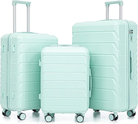 Merax Luggage Sets 3 Piece, Hardshell Suitcase with Lock Double Spinner Wheels, Green, 20/24/28 Inch