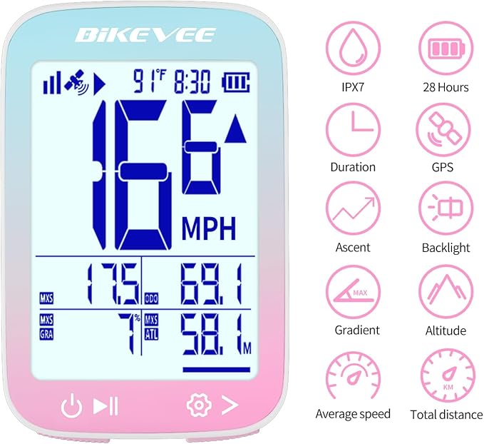 GPS Bike Computer Wireless Cycling Computer with Auto Backlight, Bicycle Speedometer Odometer, Waterproof GPS Speed Tracker for Road Mountain Bikes