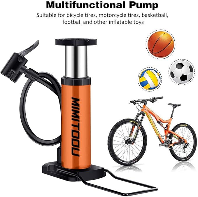 Bike Pump, Mini Bicycle Pump Portable Bike Floor Pump with Presta and Schrader Valves Aluminum Alloy Floor Bicycle Air Pump Compact Mini Bike Tire Pump, Extra Valve and Gas Needle for All Bike