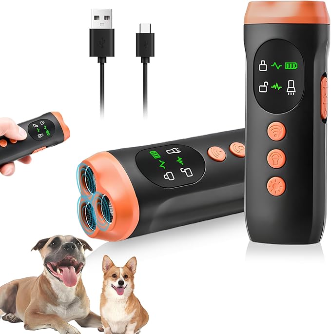 TGHIJKK Ultrasonic Dog Bark Deterrent Device: Rechargeable Anti Barking Device for Dogs with 3 Modes - Up to 35FT Range Safe Humane Training Tool - Small Medium Large Dogs Indoor Outdoor Use