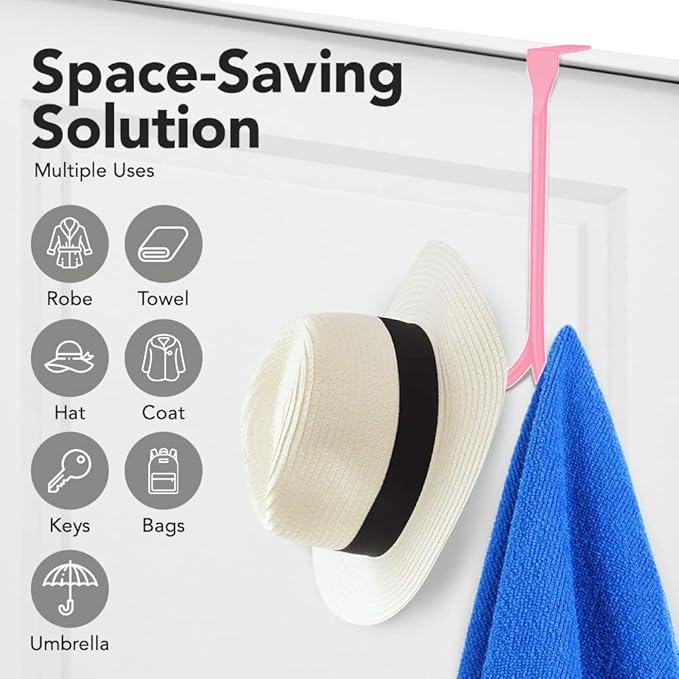 2-Pack Over The Door Hooks - with 2 Hang Heads & Snug Fit Pads Heavy Duty Hook for Hanging Coats, Towels, Caps & Robes - Elegant Matt Finish - No Drill Hanger Organizer - White