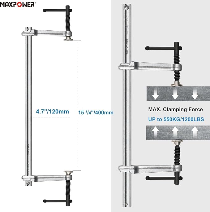 MAXPOWER Multifunctional F Clamp Set, 15 3/4" Double Force Welding Bar Clamp, Max Clamping Force 1200 LBS, Metal Clamp for Welding, Metalworking, Woodworking -2 Pack