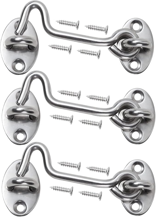 4" Barn Door Latch Door Lock Hardware, Sliding Door Lock Eye Hook Latch with Screws, Rust-Resistant Metal Gate Latch, Privacy Hooks Latch for Inside Door, Wooden Fence, Garage Door (3 Pack)