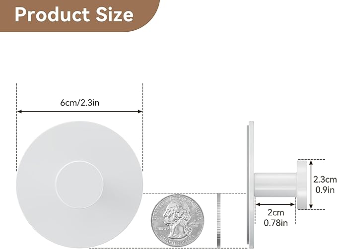 粘着式壁掛けフック コート＆タオル用：超強力耐荷重5.4kg、ステンレス製コートラック ドアハンガー、ホワイト 6個パック 高耐久