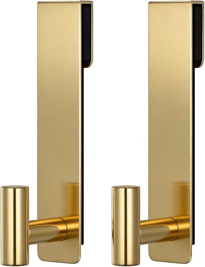PMMASTO Shower Door Hooks, (7.5 Inch) Extended Towel Hooks for Bathroom Frameless Glass Shower Door, Stainless Steel Heavy Duty Hooks (Gold, T Shape-Fits 3/8" Thick Door)