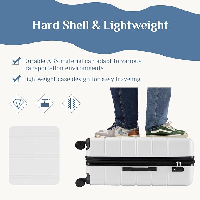 OLIXIS 28 Inch Luggage, Hardside Checked Suitcase with Spinner Wheels, Lightweight ABS Hard Shell Travel Luggage, TSA Approved Lock, Expandable Large Suitcase for Business & Travel–White