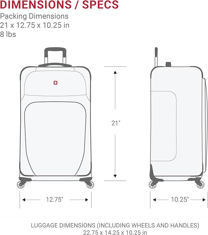 SwissGear Sion ソフトサイド拡張可能ラゲッジ – 360度回転ホイールと格納式ハンドル付き機内持ち込みスーツケース – 21インチ、1～3泊の旅行に最適 – ピューター