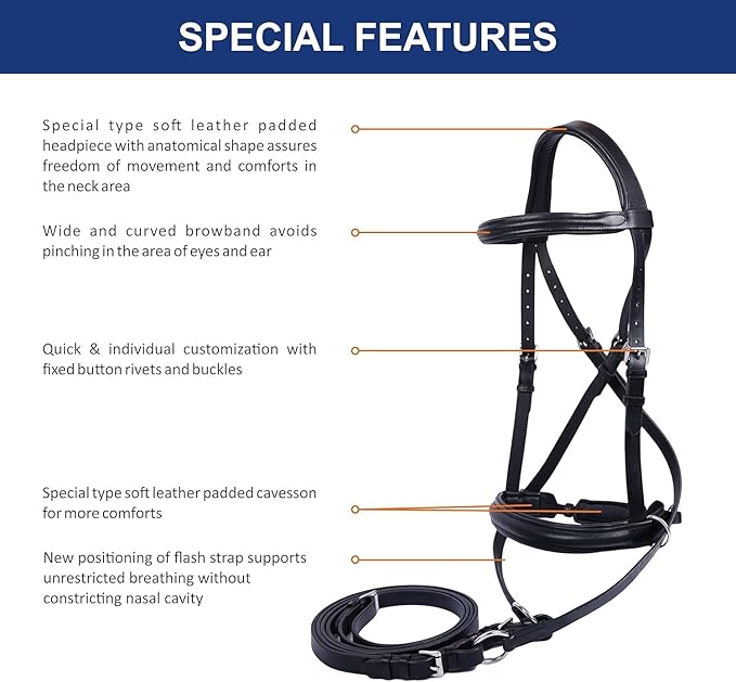 Hulara Genuine English Leather Crossover | Crossunder Bitless Horse Bridle Headstall with Reins