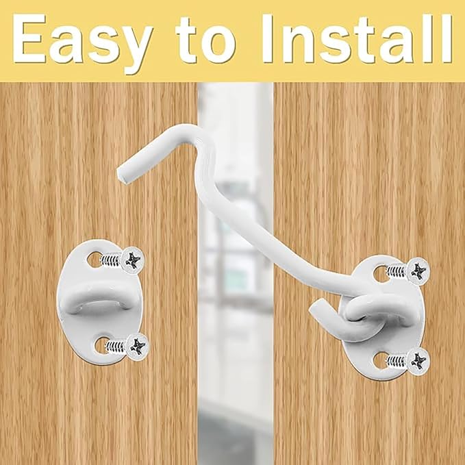 Privacy Hook and Eye Latch Easy Lock for Barn Door, Black (3 INCH-White-2PCS)
