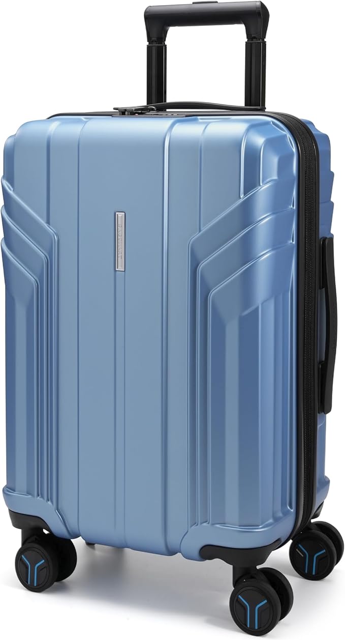 BAGSMART 拡張可能機内持ち込みスーツケース 22x14x9 航空会社承認、100% PC軽量ハードシェル、20インチ旅行用スーツケース（スピナーホイール付き）、防水キャリーケース、ブルー