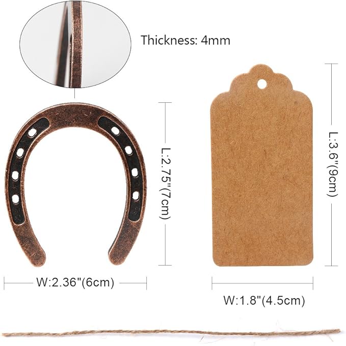 OurWarm 10pcs Good Lucky Horseshoe Wedding Favors with Kraft Tags Rustic Horseshoe Gifts for Vintage Wedding Party Decorations