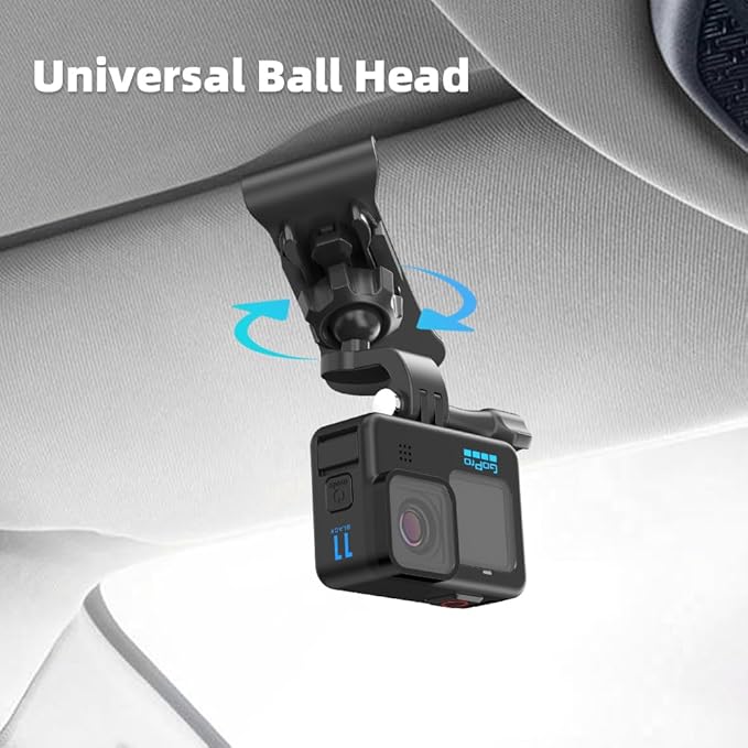 Car Sun Visor Mount, Quick Clip Sun Visor Mount with Universal Ball J Hook Compatible with GoPro Hero 13 12 11 10 9 8 7 6 5 Black,DJI Osmo Action 5 pro/4/3,AKASO and More