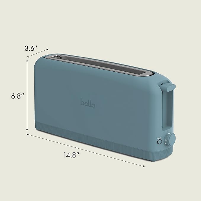 bella 2スライス スリムトースター、どんな場所にもフィット™ キッチン用品、再加熱・キャンセルボタン付き6段階焼き色調節機能、サワードウも焼ける10インチロングスロット、パン詰まり防止・自動電源オフ機能、900W、サーフ