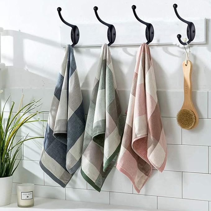 ZEYU Wall Hooks,10Pcs Coat Hooks Hardware Towel Hooks for Hanging Coats Double No Rust Black Robe Hooks Wall Mounted with Screws for Key, Towel, Bags, Cup, Hat