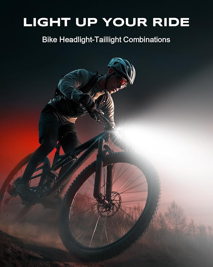 WOCBUY Bike Lights, Ultra-Slim & Lightweight Rechargeable Bicycle Lights Set, [5+6 Modes] Dual USB-C Bike Lights Front and Back, IP65 Waterproof Bicycle Lights for Night Riding Road Mountain Cycling