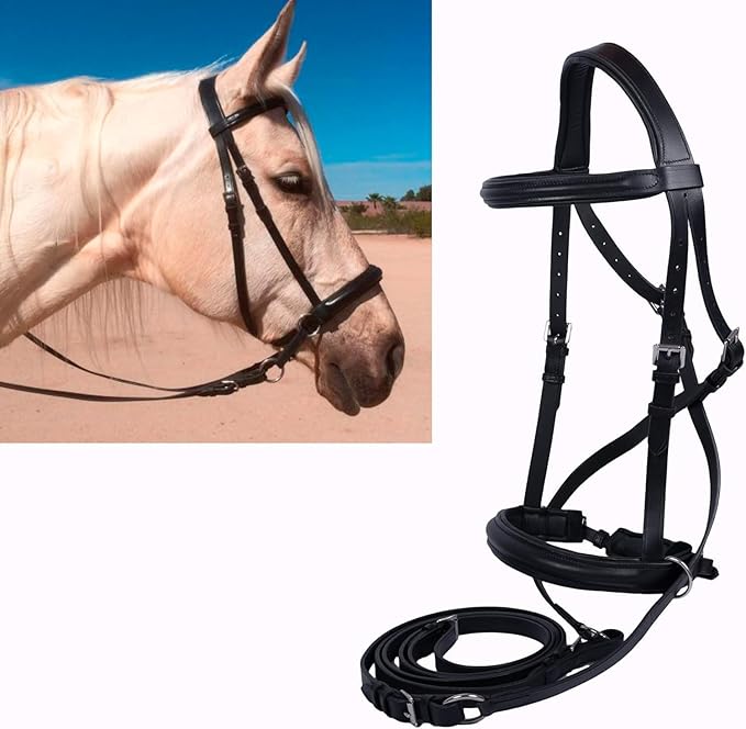 Hulara Genuine English Leather Crossover | Crossunder Bitless Horse Bridle Headstall with Reins