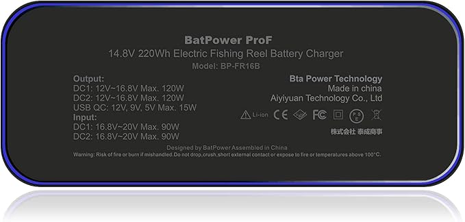 BatPower 7.8-15Ah Prof Electric Fishing Reel Battery for Daiwa Tanacom 1200 1000 800 750 500 Seaborg 500MJ, Shimano BeastMaster ForceMaster Leobritz with Charger
