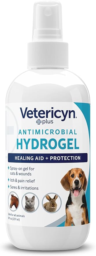 Vetericyn Plus Dog Wound Care Hydrogel Spray | Healing Aid and Wound Protectant, Sprayable Gel to Relieve Dog Itchy Skin, Safe for All Animals. 8 Ounces