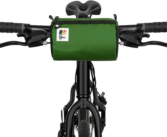 Oso Supply Co Handlebar Bike Bag – Water-Resistant Hard Shell with Quick-Access Zipper, Side Mesh Pockets, and Spacious Storage – Ideal for Cycling, Commuting, and Adventure Rides (Green)