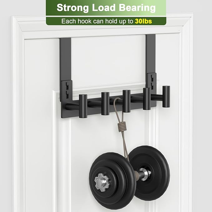 Stainless Steel Over Door Hooks, Over Door Hanger Holder for Robe Cloths, Heavy Duty Towel Hooks, Coat Rack, Doors Organizer for Bathroom, Bedroom, Locker Room & Closet (1 Pack, Black)