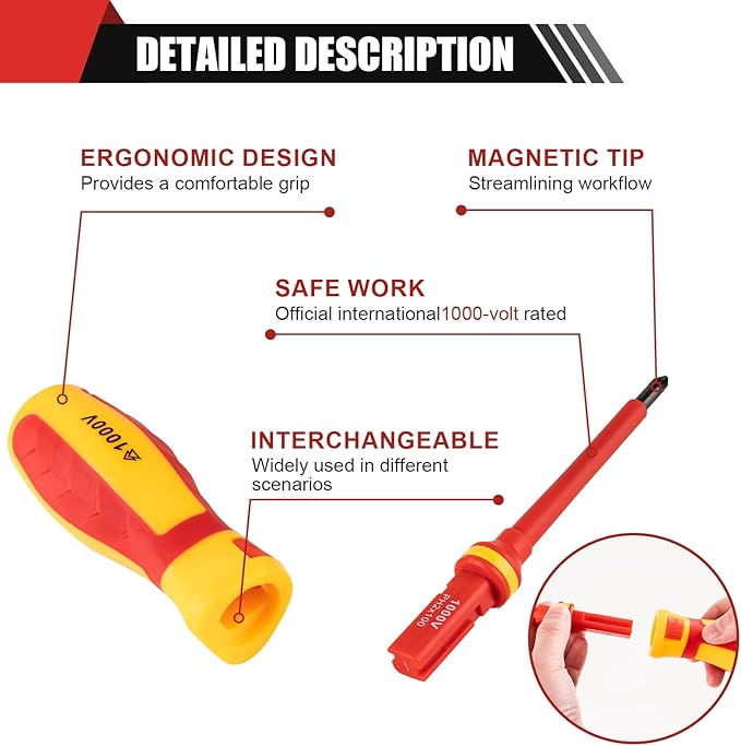 13PCS 1000V Insulated Screwdriver Set, S2 Steel, Magnetic Tips, PP + TPR Grip, GPSR Certified for Electrician Tools & Industrial Use