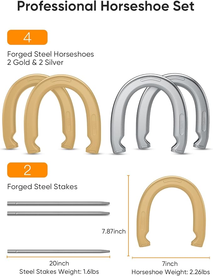 NQV Horseshoe Outdoor Game Set –Horse Shoe Game Kit,Sports Horseshoes Sets, Includes 4 Steel Horseshoes, 2 Metal Stakes & Carry Bag – Perfect for Lawn, Backyard, or Tailgating