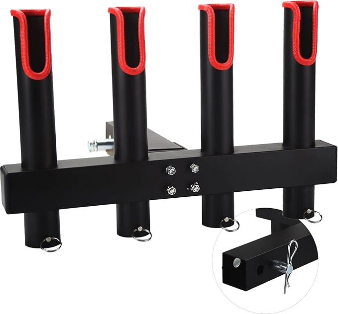 Hitch Fishing Rod Holder for Truck, 4/6-Tube Stainless Steel Rod Rack Fits 2 " Hitch Receiver, with Quick Release Pin, Reflective Safety Strips