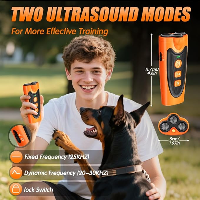 AWOOF New 2025 3X Ultrasonic Anti Barking, Dog Bark Deterrent Device, 6 Training Modes 24 FT Range Barks， Humane Alternative to Training Collars