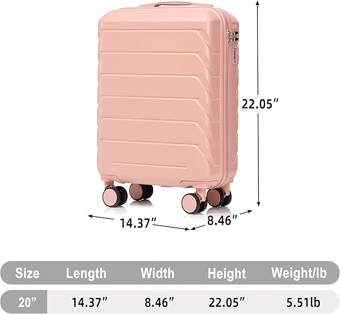 20 Inch ABS Hard Shell Travel Checked Luggage With Combination Lock, Pink