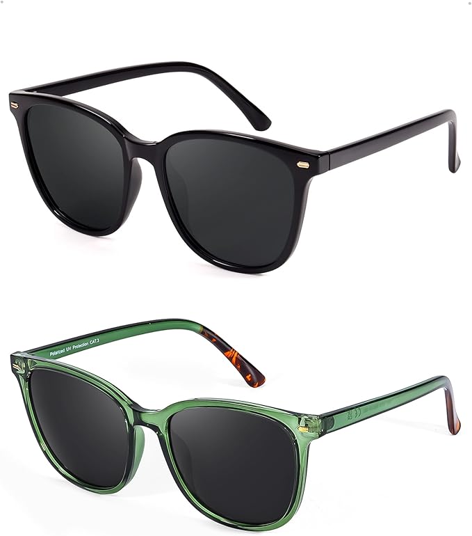 FIMILU 2 Packs Sunglasses for Women Polarized UV400 Protection Lens Big Frame Fashion Glasses Trendy Stylish Shade