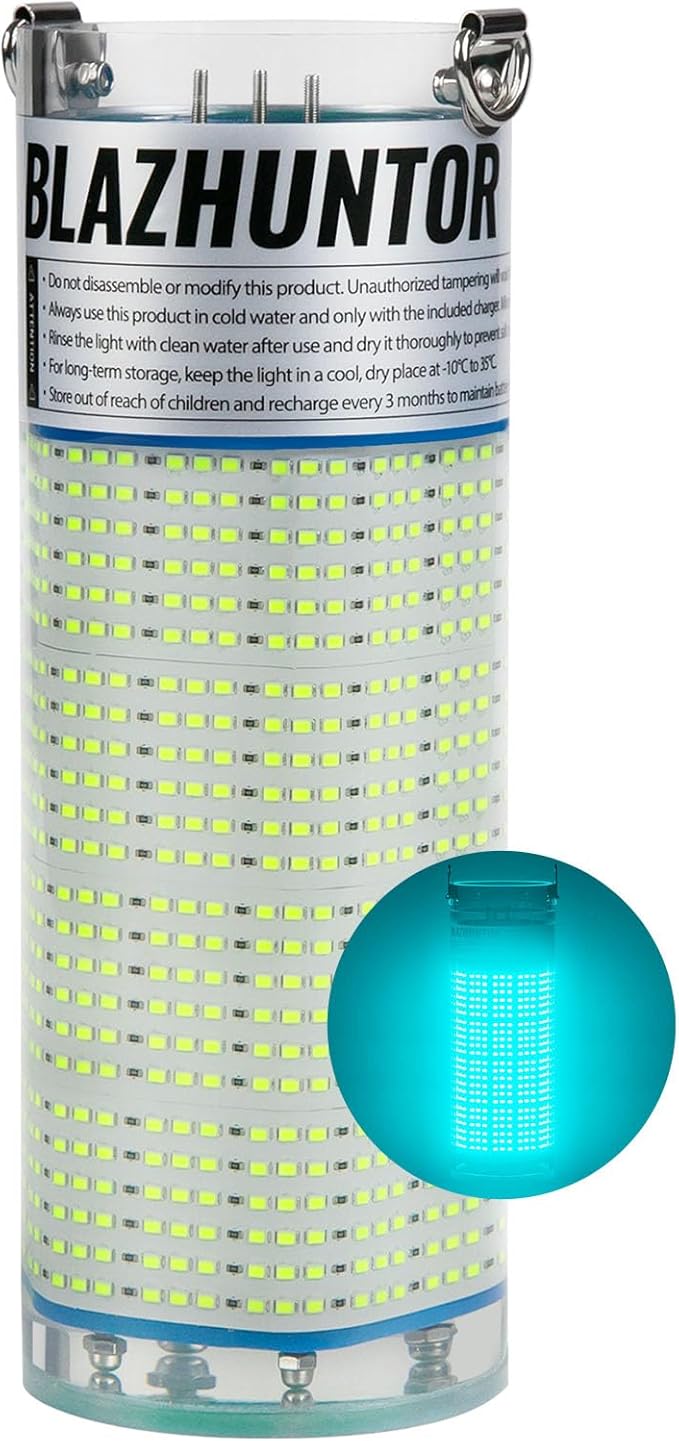 Rechargeable Underwater Fishing Light,Auto On in Water,Multi-Color Options, Up to 16000lm, IP68 Waterproof,No External Power,Cordless,Night Boat Dock Ice Fishing