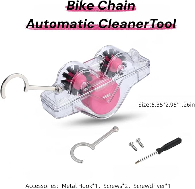 Upgraded Polycarbonate Bike Chain Cleaner Tool – Leak-Proof Chain Scrubber with 360° Automatic Brushes, No Chain Removal Drivetrain Maintenance Kit for MTB, Road & E-Bikes (Pink)