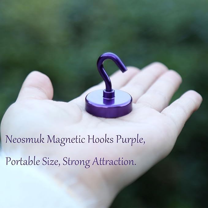 Neosmuk Magnetic Hooks, Heavy Duty 85lb+ Strong Magnet Hook for Cruise Cabins, Cruise Ship Essentials for Hanging, Metal Wall Refrigerator Hangers (Purple, 10 Pack)