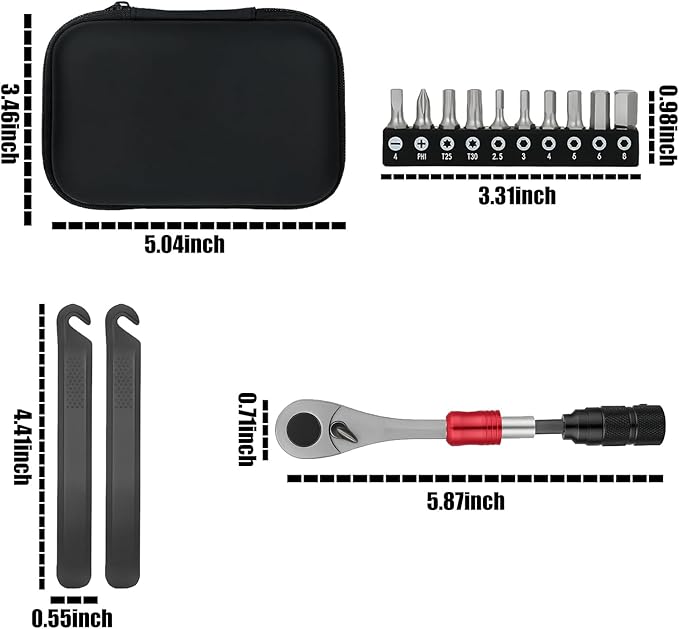 28Pcs Bike Tool Kit Portable, 1/4 Inch Small Torque Wrench Magnetic Ratchet Screwdriver Set, Bicycle Repair Kit Compact for Mountain Road Electric E Ebike, Bike Tire Tube Patch with Mini Pump