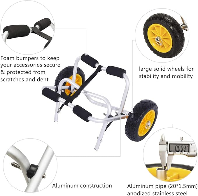 Ktaxon Kayak Cart Boat Canoe Carrier Dolly Trailer Tote, Foldable Paddle Board Trolley Boat Trailer Transport with NO-Flat Airless Tires Wheels