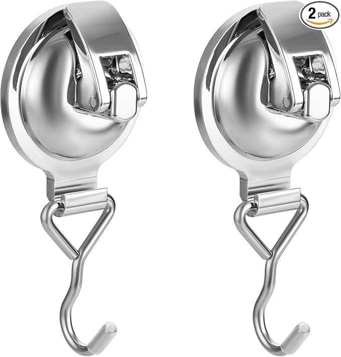 Heavy Duty Vacuum Wreath Cup Adhesive Hook，Hanging 13 lbs Robe Towel Hooks, Easy to Install and Remove, Super Suction for Kitchen，Bathroom and Restroom (Round Silver, 2Pack)