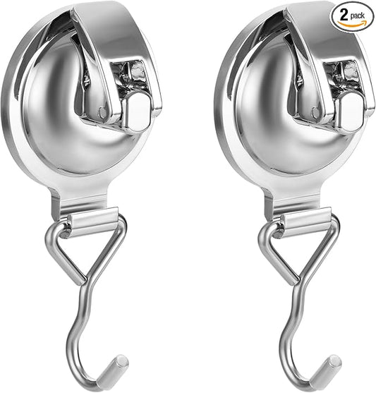 Heavy Duty Vacuum Wreath Cup Adhesive Hook，Hanging 13 lbs Robe Towel Hooks, Easy to Install and Remove, Super Suction for Kitchen，Bathroom and Restroom (Round Silver, 2Pack)