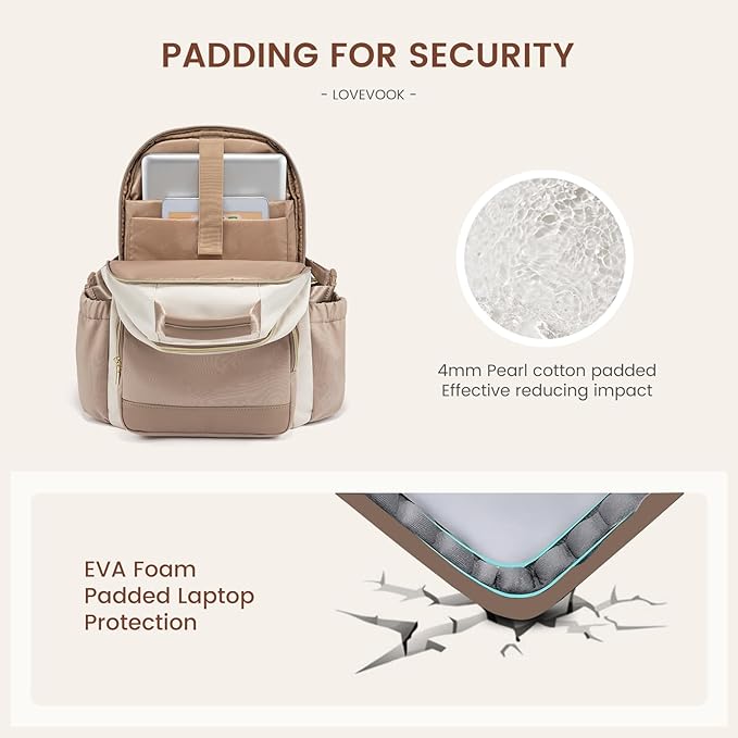 LOVEVOOK Laptop Backpack for Women with Pouch Pocket for Large Capacity Cup,15.6 Inch Laptop Computer Bag Travel Backpack Purse,Waterproof Work Business Backpack College Teacher Bags,Beige-Khaki