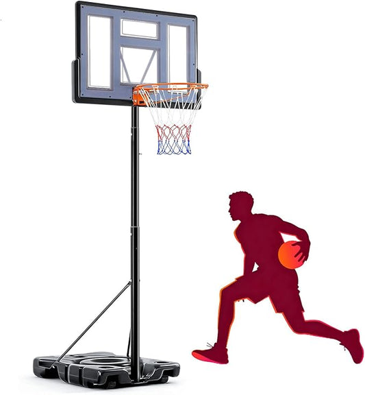 Portable Basketball Hoop Outdoor, Adjustable Basketball Hoops Goal System Shatterproof Backboard, Shock Absorbent Rim, Fillable Base for Swimming Pool/Backyard/Driveway