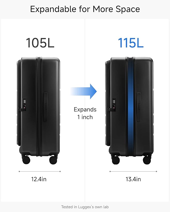 LUGGEX Checked Suitcase and Travel Packing Cubes Bundle – Travel Essentials (FX-Core, Black, 28 Inch)
