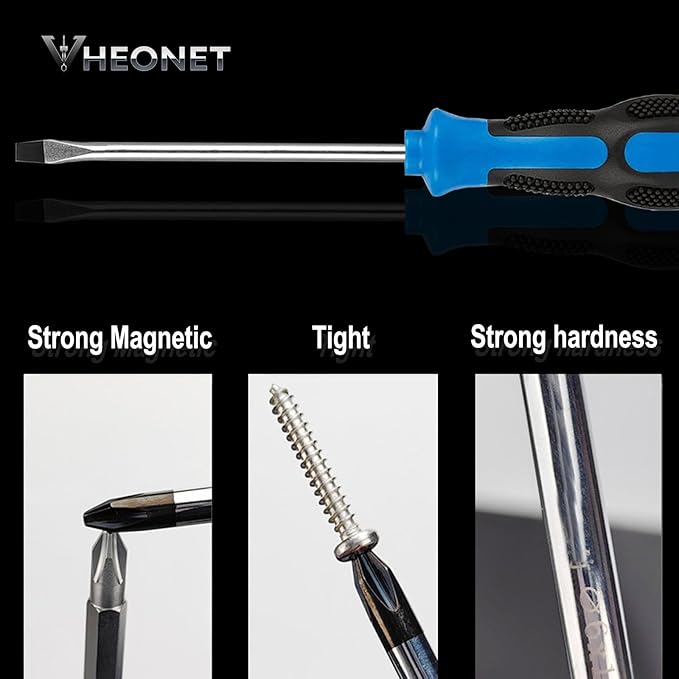 Screwdriver Set : 6-Piece Magnetic Screwdriver Set with 4-in-1 Keychain Tool | Includes Phillips & Flat Head | Non-Slip Grip for DIY & Home Repair | Practical Gift (Blue & Black)