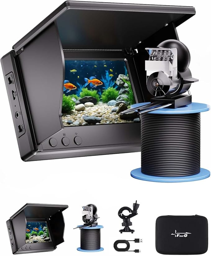 FOURQ Underwater Fishing Camera,Fishing Camera with Infrared Night Vision Light, Portable Fish Finder with 100ft Cable, 4.3 Inch LCD and Upgraded HD Lens for Ice Lake Boat Kayak Fishing