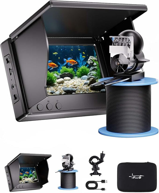 FOURQ 水中釣りカメラ、赤外線ナイトビジョンライト付き釣りカメラ、100フィートケーブル付きポータブル魚群探知機、4.3インチLCDおよび氷上湖ボートカヤック釣り用アップグレードHDレンズ