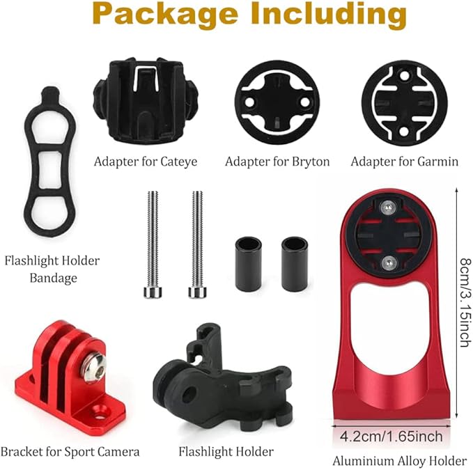 Front Combo Bicycle Computer Mount, Extended Out-Front Mount, Compatible with Garmin Cateye Bryton GoPro GPS or Cameras, Red