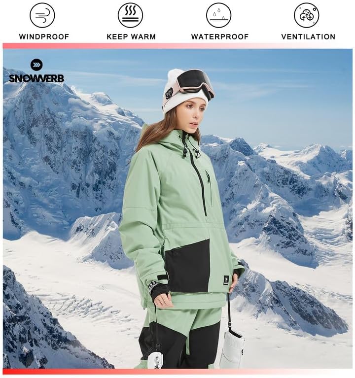 SNOWVERB Women Men Baggy Snow Ski Coat & Snowboard Jacket for Snowsports