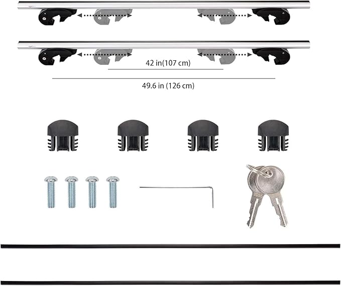 Amazon Basics Cross Rail Roof Rack, 56 inches, Fits up to 49.6" Spans between Raised Side Rails with Gap, 2-Pack, Black/Silver