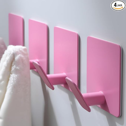 DELITON Cute Kids Wall Hooks & Towel Hooks - Sticky Hooks Light Pink for Hanging Towels, Robe, Coat, Bathroom Decor Organizer